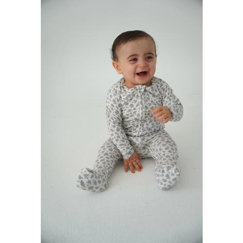Vintage Blue Floral Bamboo Footie