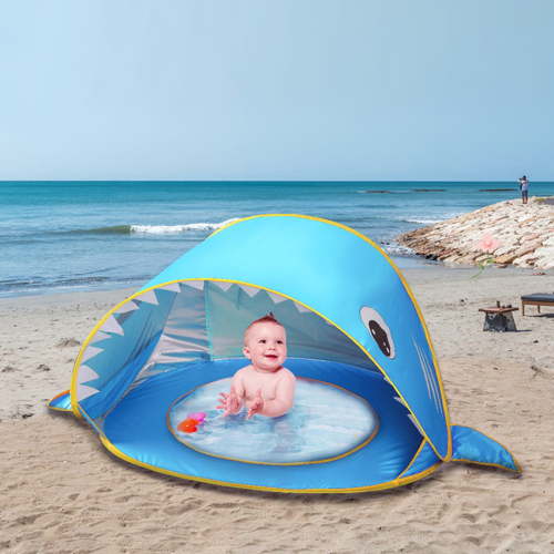 Baby Beach Tent with Pool, Pop up Beach Tent for Babies and Toddlers, Portable Shark Sun Shelter Tent with Upf UV 50+ Protection for Toddler Aged 3-36 Months