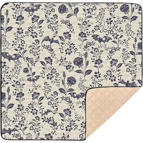 CBBYY Goth Bat Floral Print Baby Play Mat for Floor,Anti-Slip Soft Crawling Mat for Infant Toddler 50x50 Inch
