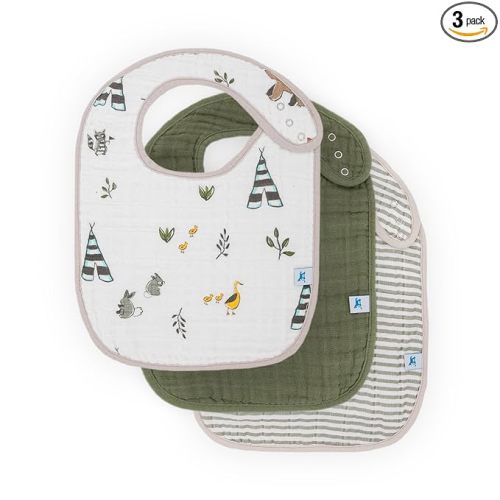 Little Unicorn Muslin Baby Bibs | Adjustable as Baby Grows | Soft Absorbent Muslin Fabric | For Eating, Drooling, Teething (Forest Friends)