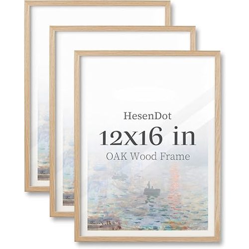 12x16 Inch Photo Frames Set of 3 - Natural Beige OAK Wood Picture Frame, 16x12 Art Print Frames, 30x40cm Minimalist Solid Wall Home Decoration Set