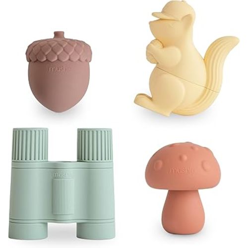 mushie Nature Bath Toys Play Set for Toddlers | 100% Food Grade Silicone | Mold Free, Pack of 4