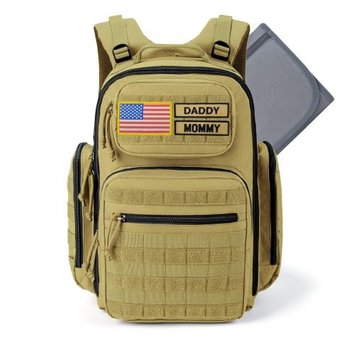 Baby Diaper Bag with Changing Pad - Large Military Daddy Gear Backpack for Hiking Travel Camping -Army Style for Men Active Dad Tan