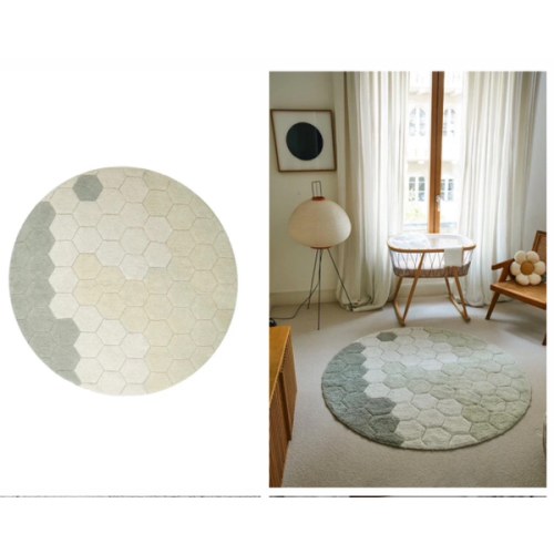 WASHABLE RUG NON TOXIC ROUND HONEYCOMB BLUE SAGE
