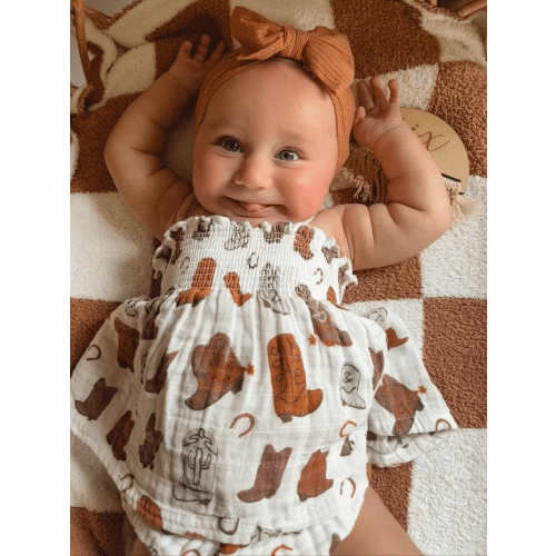 Muslin Smocked Top & Bloomer, Cowboy Boots