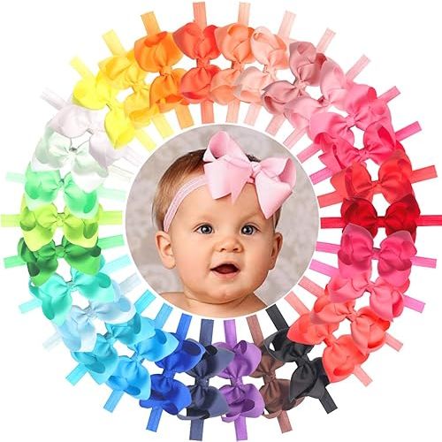 Baby Girls Headbands Grosgrain Ribbon 4.5" Hair Bows Headband Big Bow Hair Bands for Toddler Pack of 30