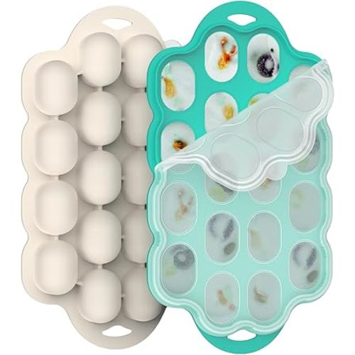 Silicone Baby Food Freezer Tray 2 Pack, Small Ice Cube Trays with Lid for Baby Fruit Food Feeder,Nibble Freezer Tray for Breastmilk Popsicle Mold and Baby Food Storage Container, BPA-Free