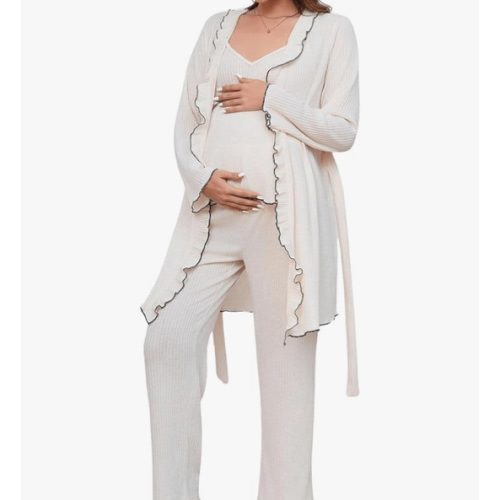 BEAUDRM Women's Maternity 3 Piece Pajama Set Cami Top Wide Leg Pants with Cardigan Set Pregnancy Loungewear at Amazon Women’s Clothing store