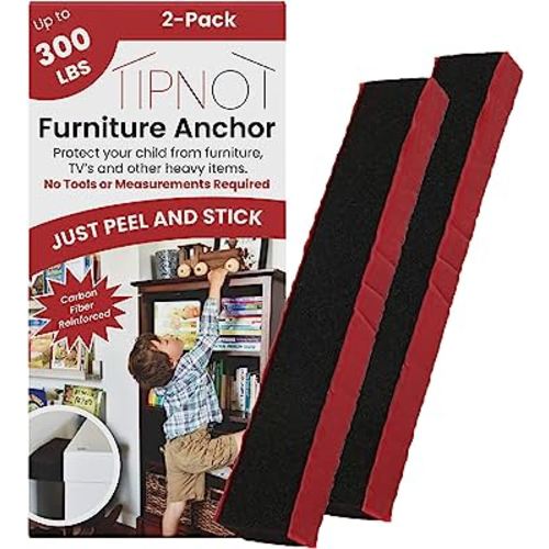 TipNot Furniture Anchor, No-Tools-Required Furniture Wall Anchor to Protect Valuables and Keep Your Home Childproof and Babyproof, Holds Up to 300 Pounds, 2-Pack