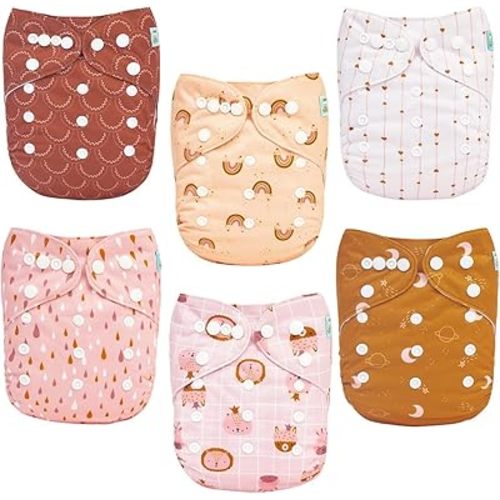 ALVABABY Baby Cloth Diaper 6 Pack with 12 Inserts One Size Cloth Diaper Covers Adjustable Washable Reusable for Baby Girls and Boys