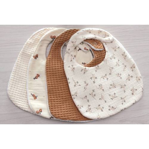 Double gauze or honeycomb cotton baby bib, birth gift, camel bib, ecru bib, sold individually