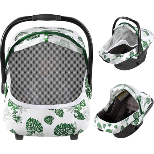 Baby Car Seat Cover, 2-in-1 Breathable Carseat Shade Protection & Mosquito Net, Dustproof Privacy Lightweight Canopy Covers for Infant Unisex, Mosquito net for Spring & Summer - Green