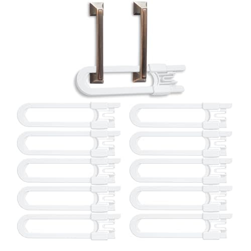 10 Pack Baby Sliding Cabinet Locks - Vmaisi Adjustable U Shaped Child Safety Locks,Childproof Latches for Kitchen Bathroom Storage Cupboards Doors, Handles and Knobs White (10)
