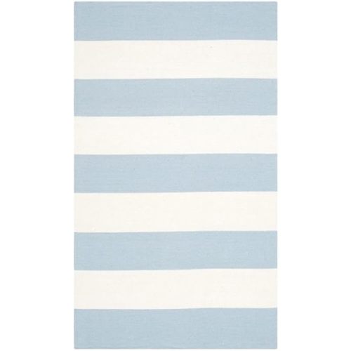 SAFAVIEH Montauk Collection Area Rug - 8' x 10', Sky Blue & Ivory, Handmade Flat Weave Boho Farmhouse Stripe Cotton, Ideal for High Traffic Areas in Living Room, Bedroom (MTK712K)