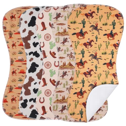 Windkream 5 Pack Western Baby Burp Cloths Soft Absorbent Spit up Rags Cowboy Burp Cloths Wild West Burping rag for Boy Girl Newborn Gifts Nursery Decor, 19 x 9 Inches