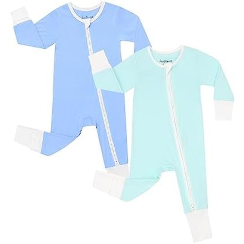 JunNeng Rayon from Bamboo Baby Romper Sleeper with Mitten Cuffs Feet,Newborn Boy Girl Zipper Snug Fit Sleep 'N Play