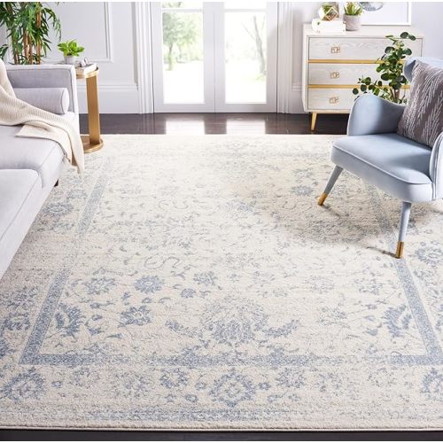 SAFAVIEH Area Rug 8x10 - Adirondack Collection - Large - Ivory & Slate, Vintage Distressed Design, Non-Shedding & Easy Cleaning, Ideal for Living Room, Bedroom, Office, Dining Space (ADR109S)