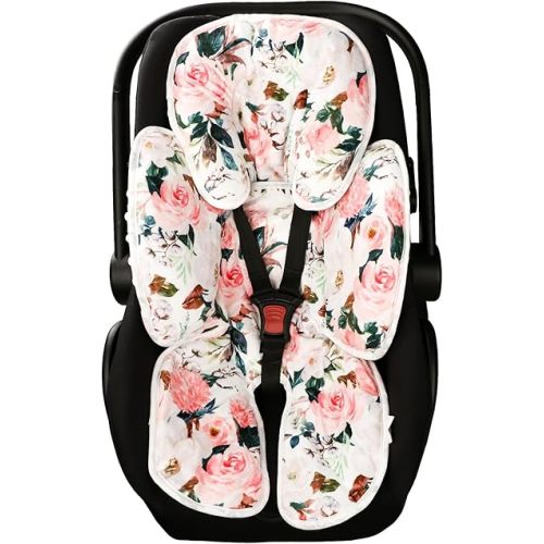 DILIMI Infant Car Seat Insert, 2-in-1 Carseat Head Support for Newborn, Soft Baby Head Support for Car Seat, Stroller, Bouncers, Pink Flower