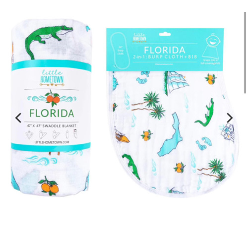Gift Set: Florida Baby Muslin Swaddle Blanket and Burp Cloth/Bib Combo – Little Hometown