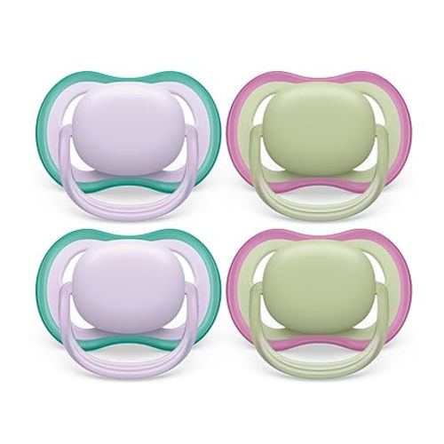 Philips Avent Ultra Air Pacifier - 4 x Light, Breathable Baby Pacifiers for Babies Aged 0-6 Months, BPA Free with Sterilizer Carry Case, SCF085/50 - Fresh Lilac / Pastel Green - 0-6m