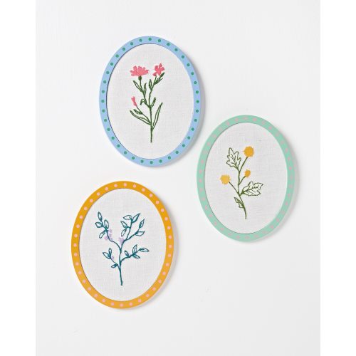 Embroidered Floral Wall Art Set of Three