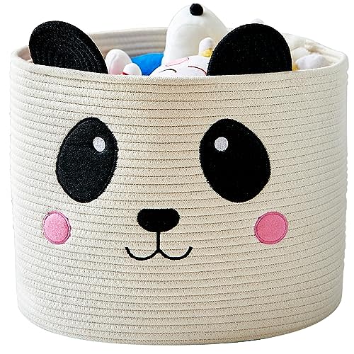 OMERAI Cotton Rope Storage Basket with Panda Design, 15"D x 12.6"H, Portable, Foldable, Multifunctional Laundry Basket