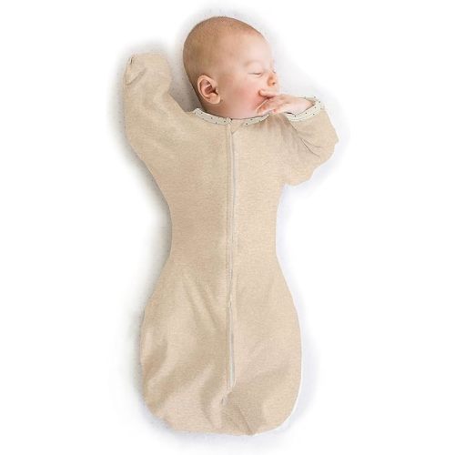 SwaddleDesigns Transitional Swaddle Sack, Arms Up Half-Length Sleeves & Mitten Cuffs, Swaddle for Newborn Transition to Baby Sleep Sack Wearable Blanket, Medium, 3-6 month, 14-21 lb, Heathered Oatmeal