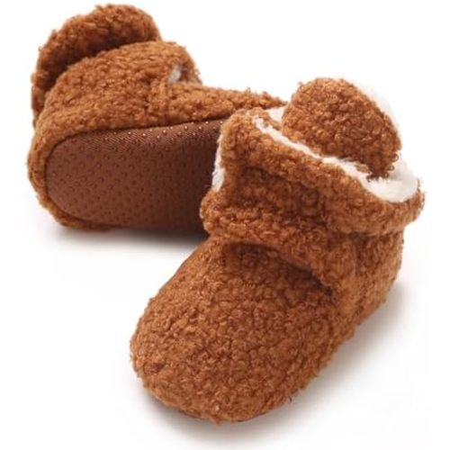 E-FAK Newborn Baby Cozy Fleece Booties with Grippers Winter Slippers Socks Soft Sole Stay On Infant First Walker Crib Shoes
