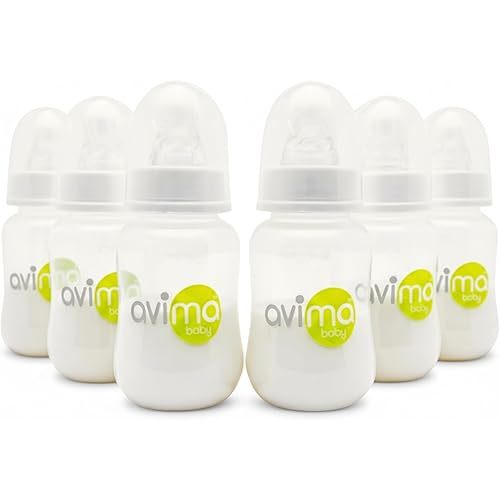 Avima Anti-Colic Baby Bottles – 4 oz, Slow Flow Nipples – BPA-Free, Standard Neck – Stage 1 for 0–3 Months – Set of 6