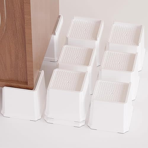 L Shape Bed Risers 4 Inch Heavy Duty, Furniture Risers for Bed Frame, Couch, Desk, Cabinet, Chair, Lifts Up to 1,500 lb, Set of 9, White