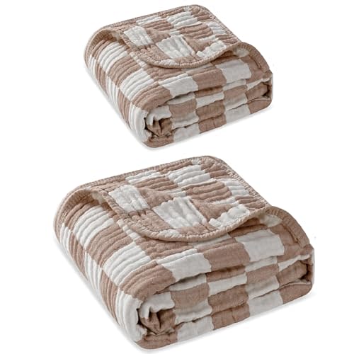 HardNok Matching Parent-Child Set (Coffee Checkered) Bamboo Viscose Muslin Blanket