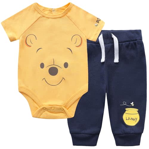 Disney Winnie The Pooh Boys’ Bodysuit and Jogger Set for Newborn and Infant – Navy/Yellow