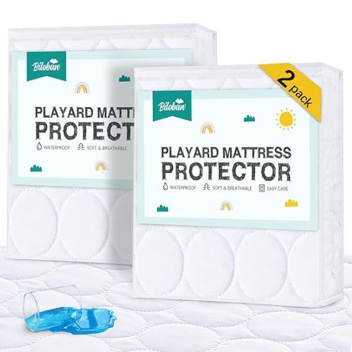 Crib Mattress Protector Sheets Waterproof 2 Pack, Quilted Crib Mattress Pad Cover Fitted Fits for Toddler Bed Mattress, White, 52” x 28”