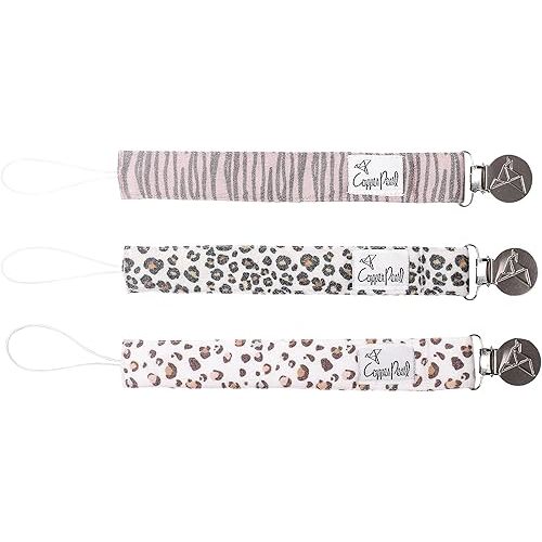 Copper Pearl Pacifier Clip 3-Pack: Premium Knit Binky Clips for Baby Girls and Boys - Stylish Stainless Steel Pacifier Holder Clip - Baby Pacifier Clips for No More Floor Drops - Zara
