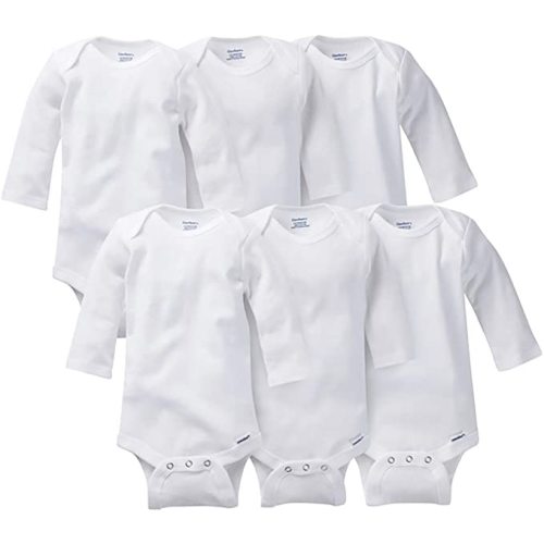 Gerber Long Sleeve Solid Onesies Bodysuit (6 Pack) - White, 24 M