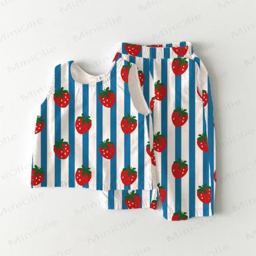 Toddler Strawberry Blue Vertical Striped 2-piece Sleeveless Set