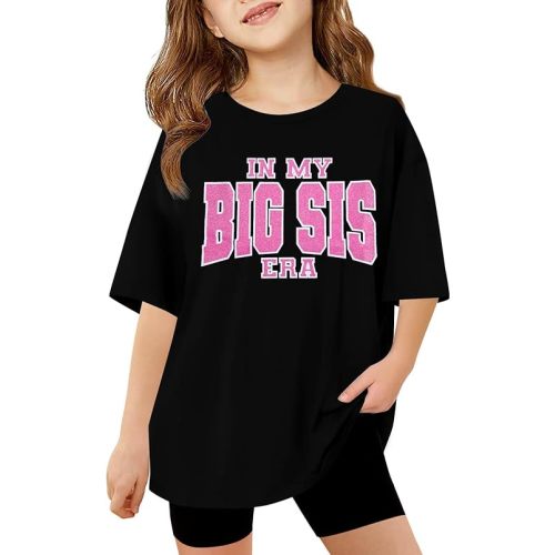 Big Sister Shirts for Girls in My Big Sis Era T-Shirt Oversized Kids Sparkly Graphic Short Sleeve Outfits