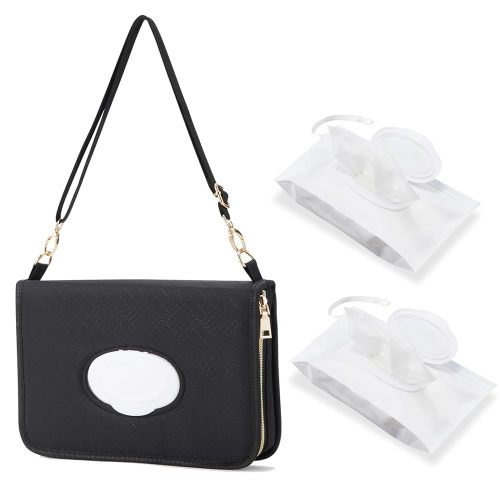 Diaper Bag with 2 PCS Wipes Dispensers Bags Multiple Pockets Baby Travel Essential Clutch Bag Baby Necessities Storage Bag Black