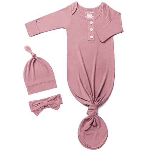 Newborn Baby Knotted Gown, Super Soft Silky Infant Sleeper, Baby Girl Sleep Gown with Mittens, Bow, and Hat Set
