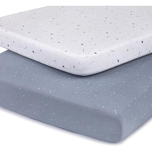 Ely’s & Co. Pack and Play Sheets, for Mini/Portable Crib, 2 Pack Fitted Playpen Play Yard Sheet Set Compatible with Graco Pack n Play, for Baby Boys, 100% Cotton, Celestial Blue Print, 38”x24”x5”