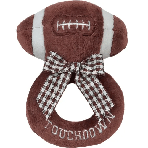 Bearington Baby Touchdown, 5.5 Inch Plush Stuffed Baby Football Soft Ring Rattle - Newborn Toys - Soft Rattle