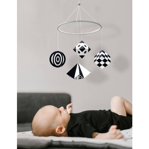 High contrast mobile montessori. Sensory toy for babies. Newborn monochrome mobile. Black and white developmental toy.