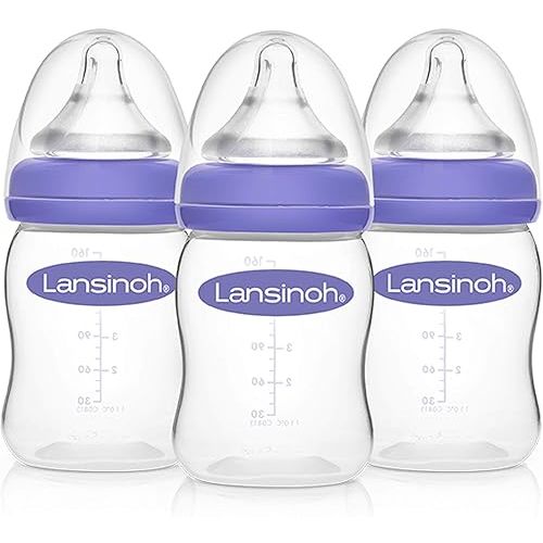 Lansinoh Anti-Colic Baby Bottles for Breastfeeding Babies, 5 Ounces, 3 Count, Includes 3 Slow Flow Nipples, Size S