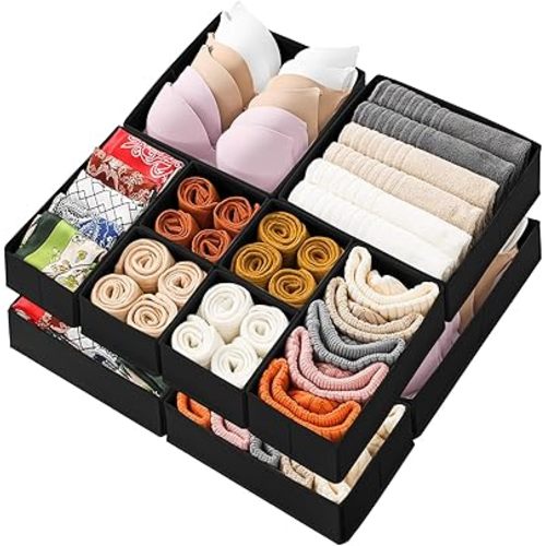Stero 12 Pack Drawer Organizers for Clothing, Dresser Drawer Organizer Clothes, Fabric Foldable Closet Organizers and Storage Basket Bins for Clothes, Underwear, Bras, Socks (Black)