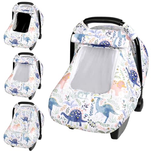 Pea Pod Winter Baby Car Seat Cover for Newborn, Warm Infant Car Seat Canopy Covers with 2 Layers Windows of Breathable Mesh/Fabric, Lightweight Polyester/Thick Minky Dot Backing, Universal Fit