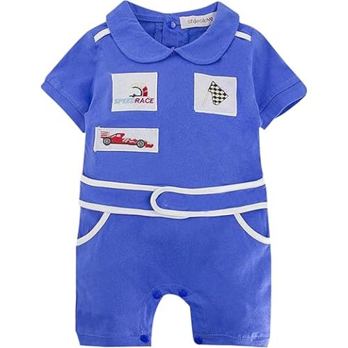 stylesilove Baby Boy Short Sleeves Chic Car Racer Cotton Romper Halloween Baby Boy Clothes