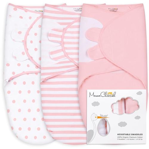 Mama Cheetah Preemie Swaddle Sack, Organic Cotton Sleep Sacks - Easy Swaddles for Premature Baby Girl Blanket Wrap, 4-7 lbs, Newborn Essentials, 3-Pack, Pink