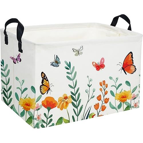 Rectangular Butterfly Baskets Girls Basket Kids Storage Bins Toy Storage Bin Organizer Box Flower Room Decor for Home(Butterfly and Flower)