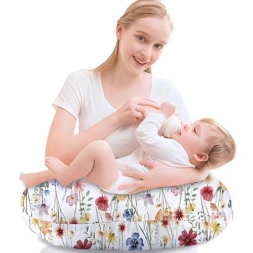 Little Grape Land Ergonomic Nursing Pillow, Breastfeeding Support Pillow,Baby lounger pillow for Bottle Feeding,Multifunctional Support Cushion for Travel,Spring Flowers