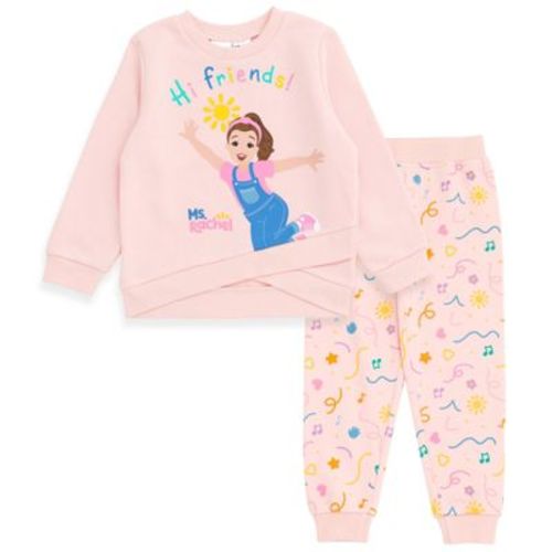 Ms. Rachel Infant Baby Girls Fleece Crossover Sweatshirt and Jogger Pants Outfit Set Baby Pink 18 Months